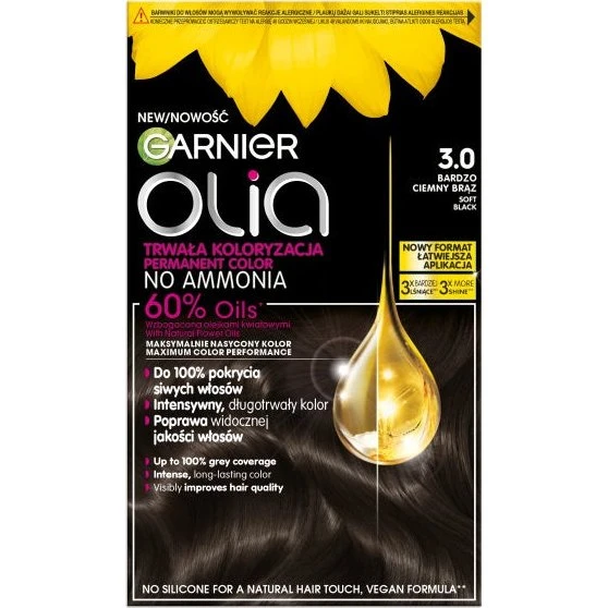 Garnier Olia 3.0 Bardzo Ciemny Brąz - Trwała Farba do Włosów