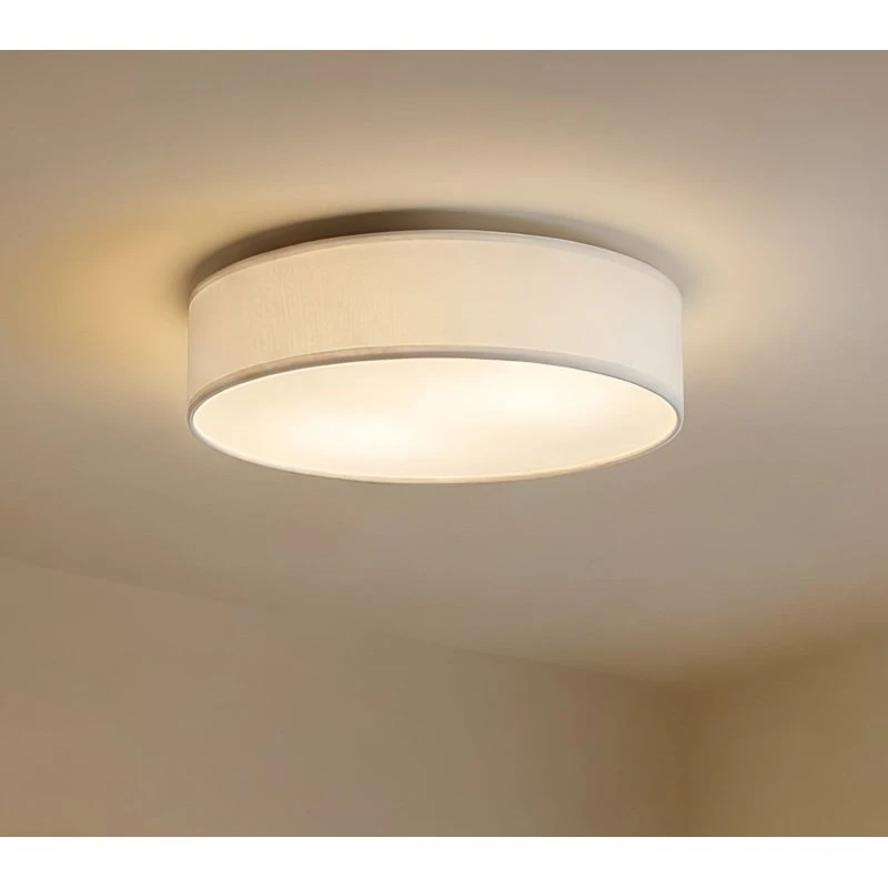 Lampa sufitowa Lindby Sebatin, Ø 50 cm, biała, tkanina, E27