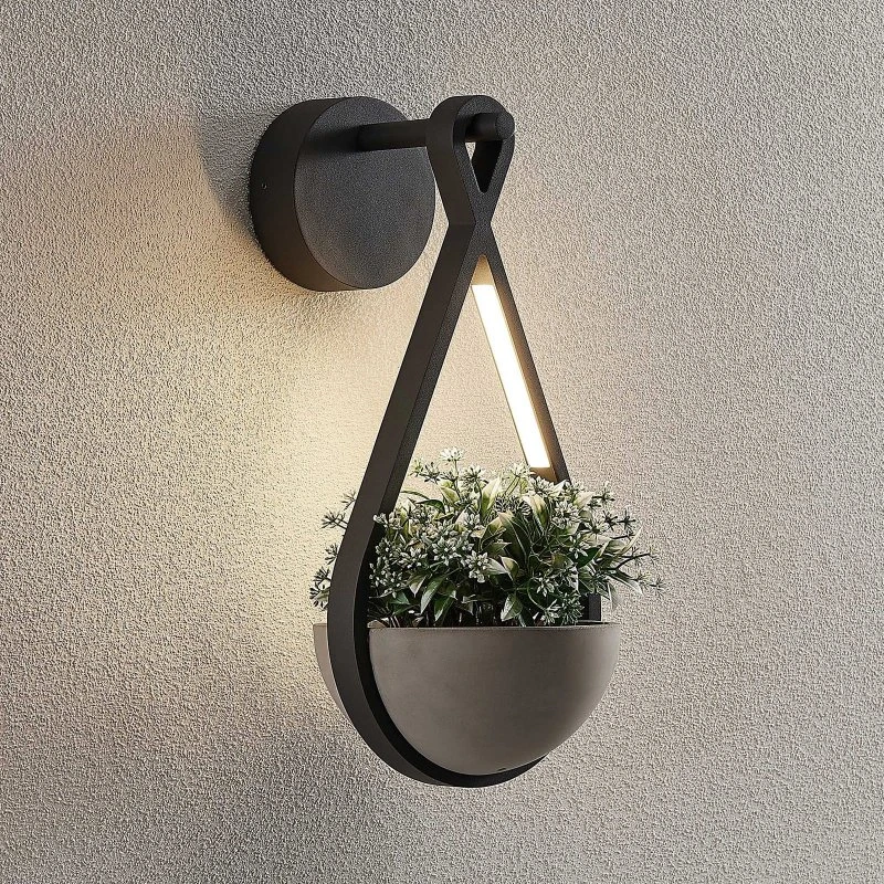 Lucande Kinkiet zewnętrzny LED Florka Dark Grey z donicą