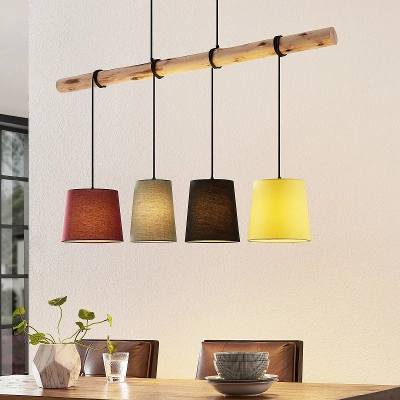 Lampa wisząca Lindby Moskwa, kolorowa, tekstylna, drewno, E27, 116 cm