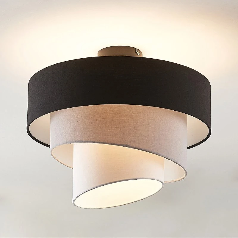 Lindby Coria Lampa Sufitowa Black/Grey - Tekstylna