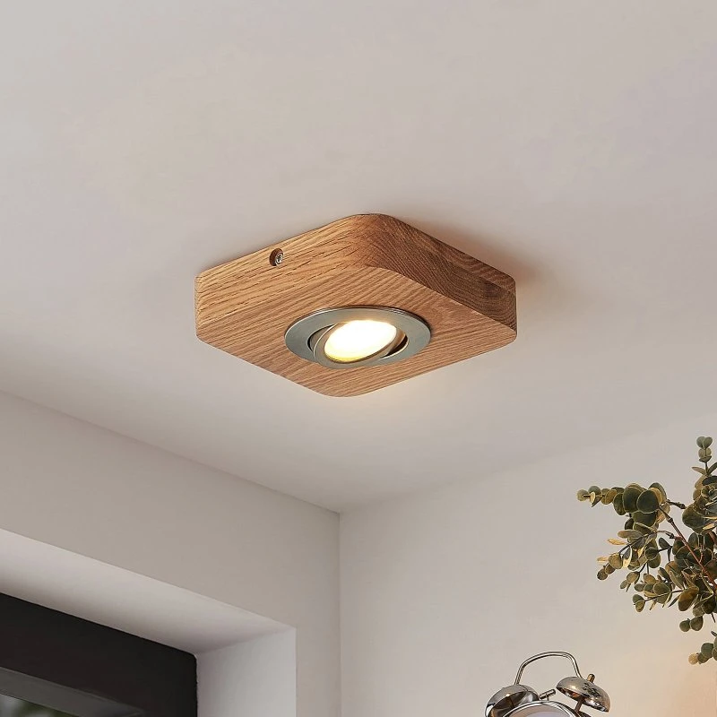 Lindby Mikari LED Lampa Sufitowa Wood z dębowego drewna