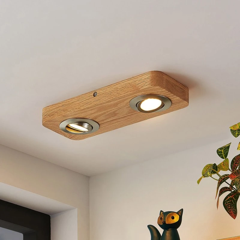 Lindby Mikari Wood Lampa Sufitowa LED 2-punktowa z dębowym wykończeniem