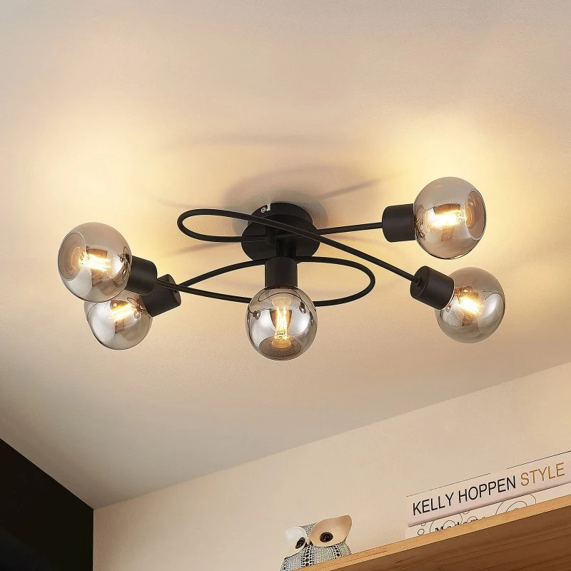 Lindby Elaina Lampa Sufitowa Black/Smoke, 5x E14, 66 cm