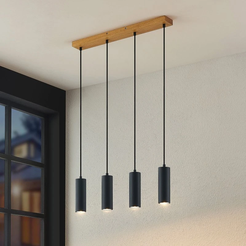 Lampa wisząca Lindby Maniva 4 Black/Wood, 60 cm, GU10