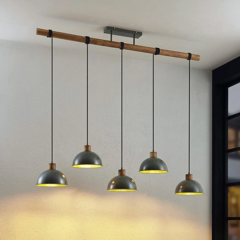 Lampa wisząca Lindby Durbis 5-punktowa Dark Grey/Wood, 149 cm