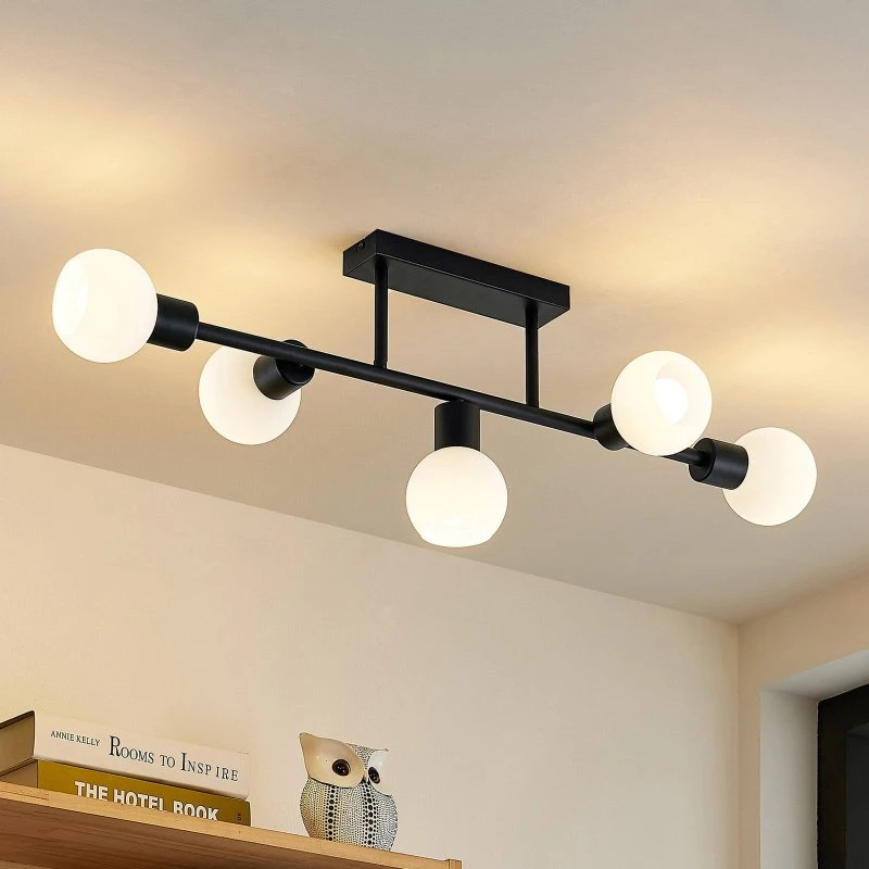 Lindby Biscala Lampa Sufitowa Black/Opal - 5 punktów