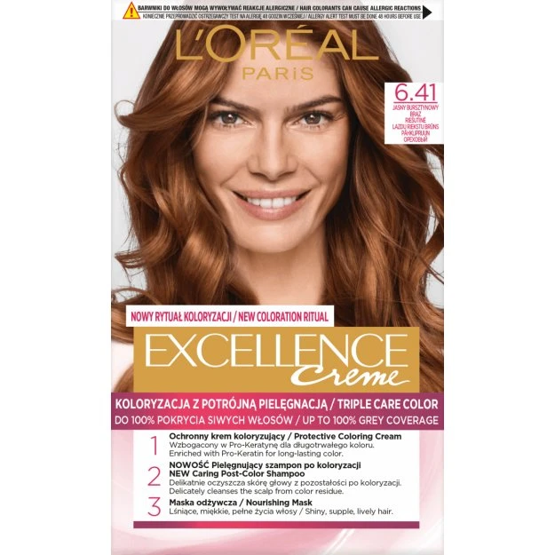 L'Oreal Paris Excellence Creme farba do włosów 6.41 Jasny Bursztynowy Brąz