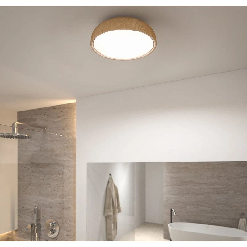 Paulmann Lampa sufitowa LED Oka IP44 Biała/Drewno CCT