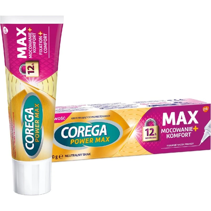 Corega Power Max Mocowanie + Komfort krem do protez 40g