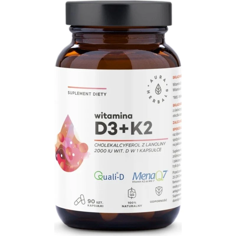 Aura Herbals Witamina D3 2000 IU + K2 90 kaps