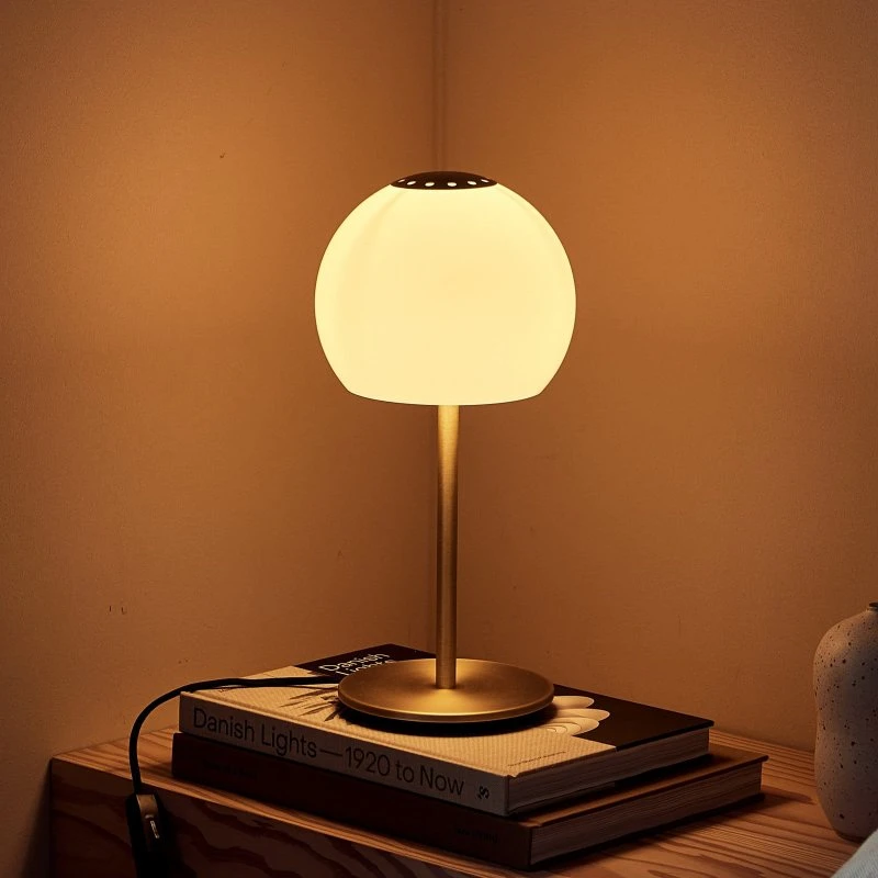 Lampa stołowa FRANDSEN Ball Glass, piaskowo-szara, 37 cm