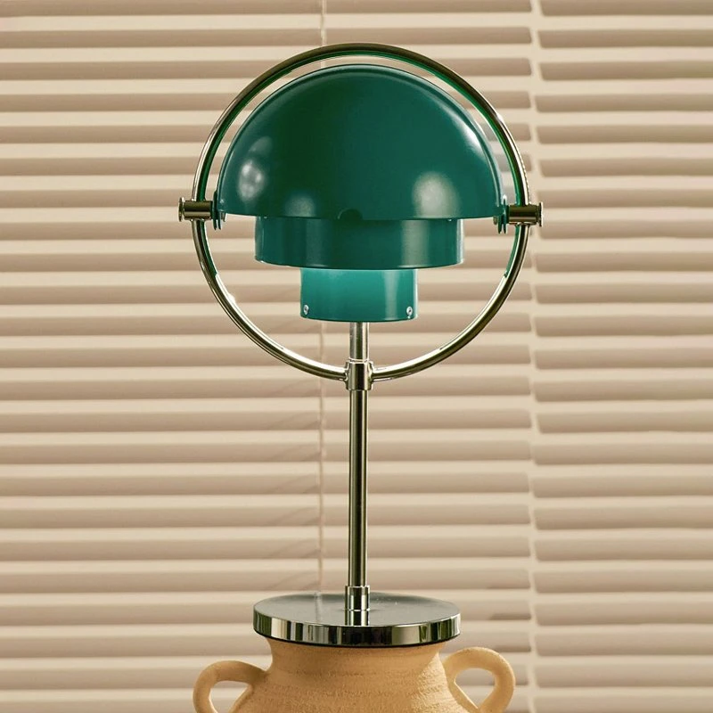 Lampa stołowa Gubi Multi-Lite akumulatorowa, chrom/niebiesko-zielona, 30 cm