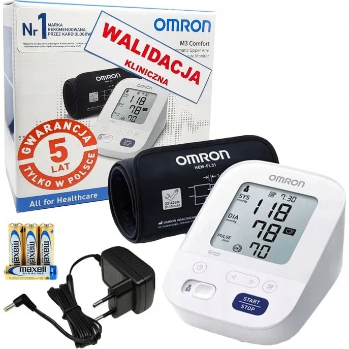 Omron M3 Ciśnieniomierz naramienny z zasilaczem i detekcją arytmi