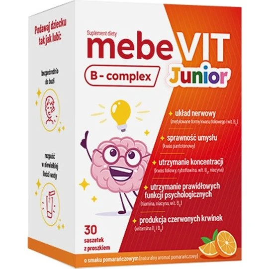 Mebevit B-complex Junior 30 saszetek o smaku pomarańczowym