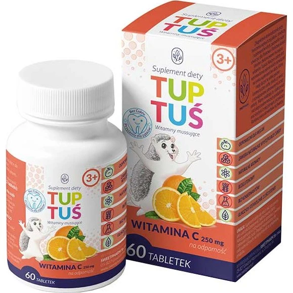 TUPTUŚ Witamina C 200 mg o smaku pomarańczowym 60 tabletek musujących (3+)