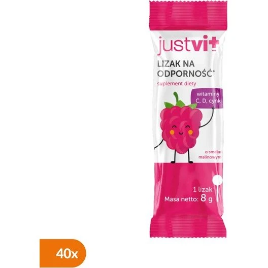 Justvit Lizak na odporność malinowy bez cukru 40 szt.