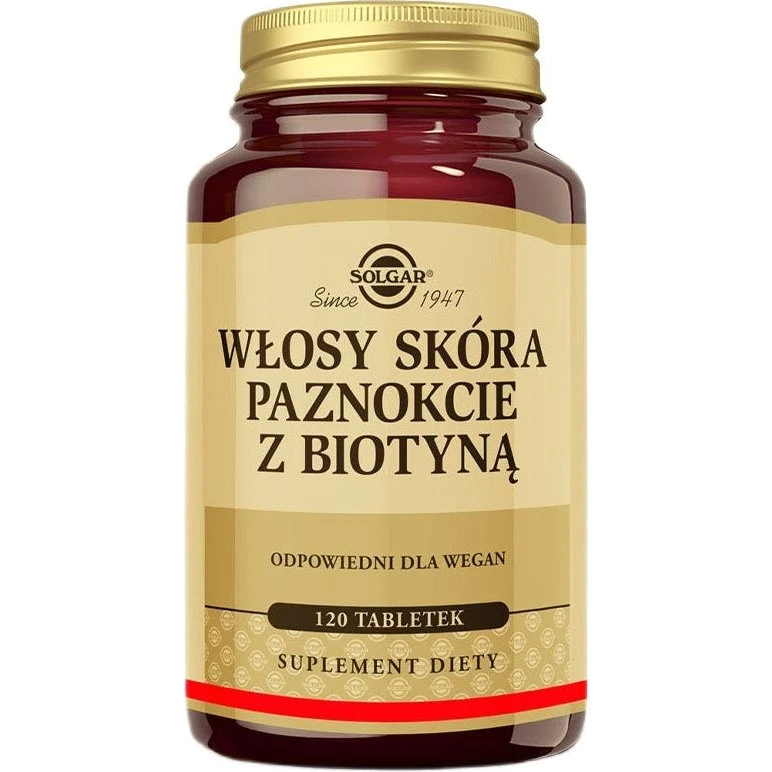 Solgar Włosy, Skóra i Paznokcie z Biotyną, 120 tabletek
