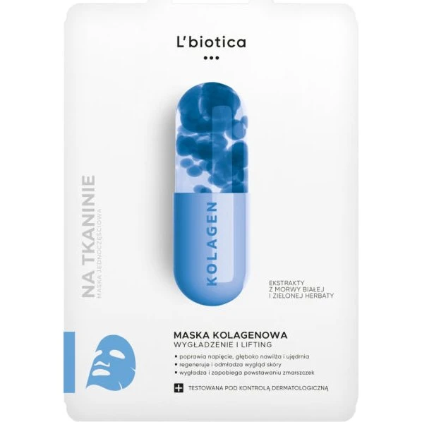 L'biotica Maska kolagenowa na tkaninie wygładzająca i liftingująca 23ml