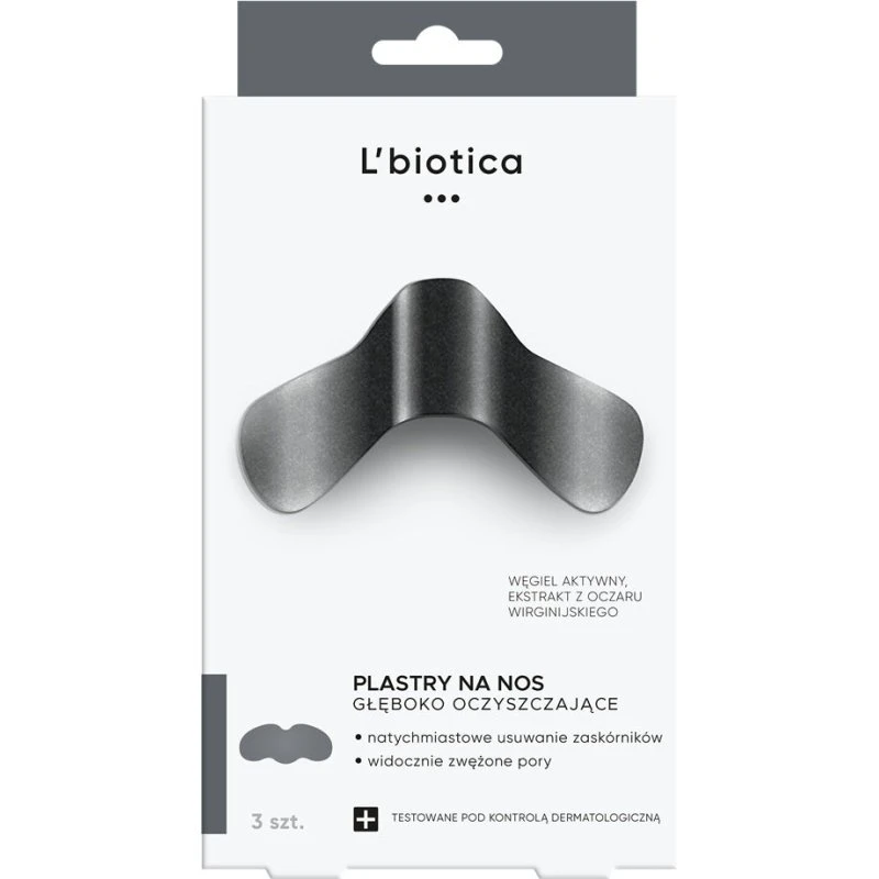 L'biotica Głęboko oczyszczające plastry na nos z węglem aktywnym, 3 pary
