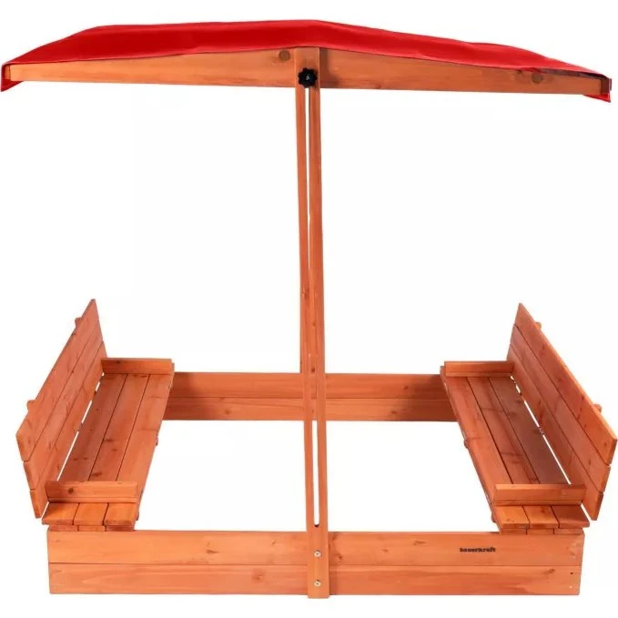 Bauerkraft Drewniana Piaskownica 120x120 cm z Daszkiem Czerwona