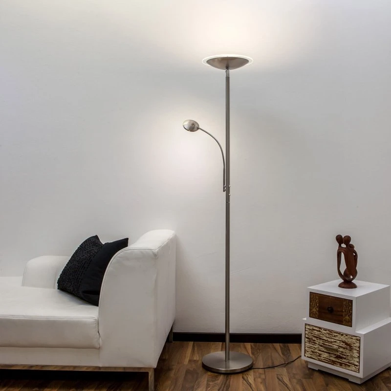 Lindby Lampa stojąca LED Malea, matowy nikiel