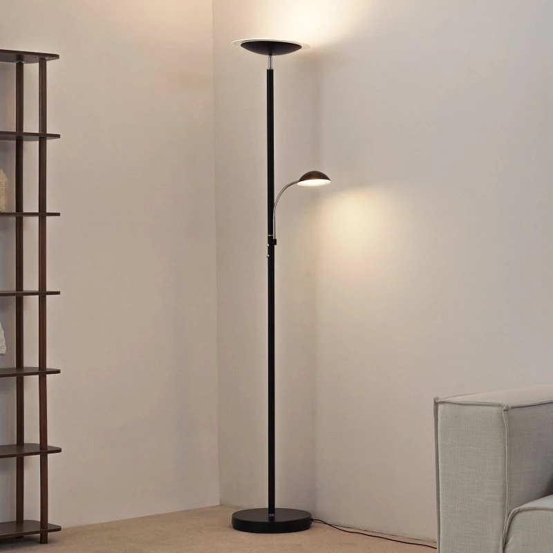 Lampa stojąca LED Lindby Malea czarna z lampką do czytania