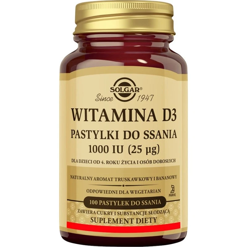 Solgar Witamina D3 1000 IU 25µg 100 pastylek do ssania