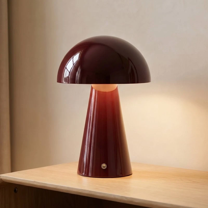 Lindby Nevijo Lampa stołowa LED na akumulator, czerwona, Ø 20 cm