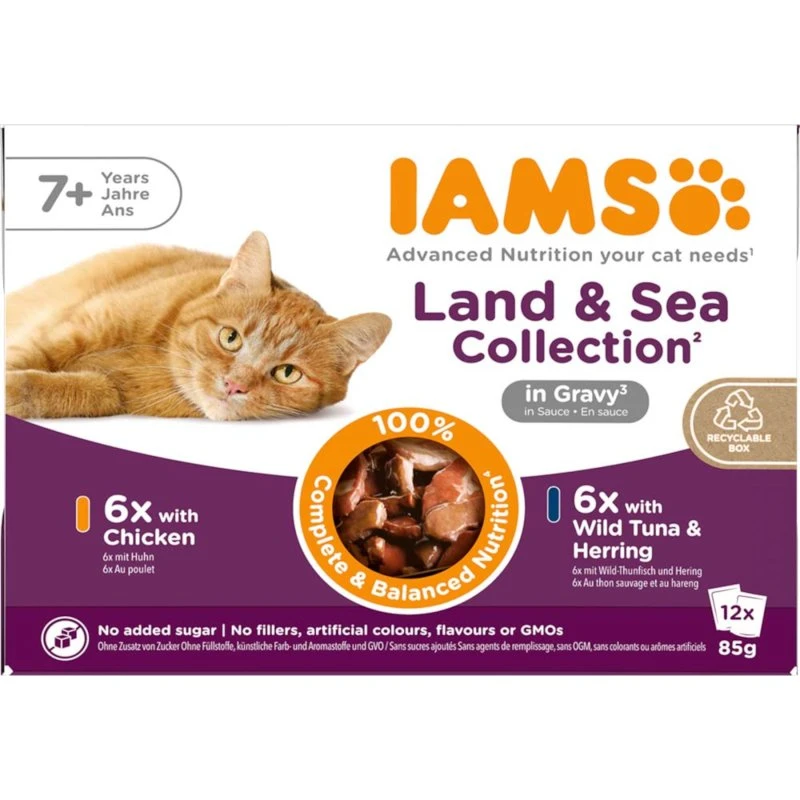 IAMS Senior Land & Sea Collection w sosie, Pakiet mieszany, 12x85g