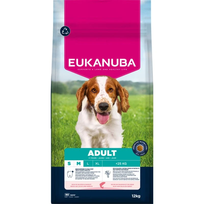 Eukanuba Premium Nutrition Adult Small & Medium Breed, łosoś, 2 x 12 kg
