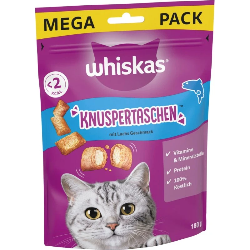 Whiskas Temptations Chrupiące Poduszeczki Łosoś, 4 x 180 g