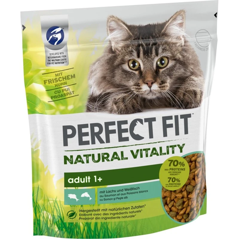 Perfect Fit Natural Vitality Adult 1+ łosoś i biała ryba, 6 x 650 g