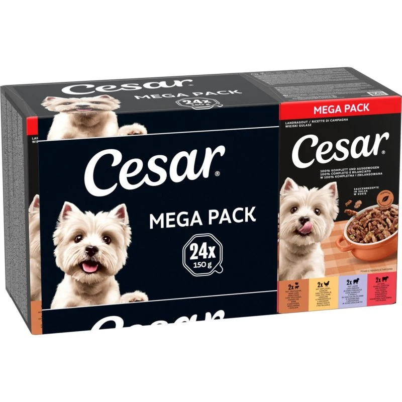 Cesar Landragout Mix - Megapakiet mokrej karmy dla psów, 24 x 150 g