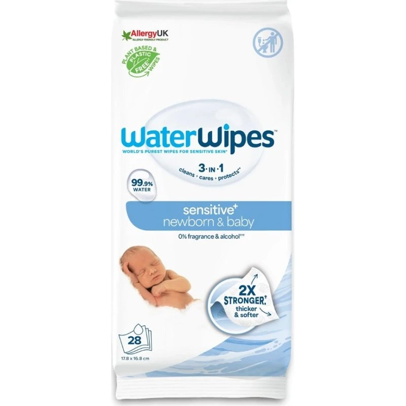 WaterWipes Sensitive+ Chusteczki nawilżane dla noworodka i niemowląt 28 szt.