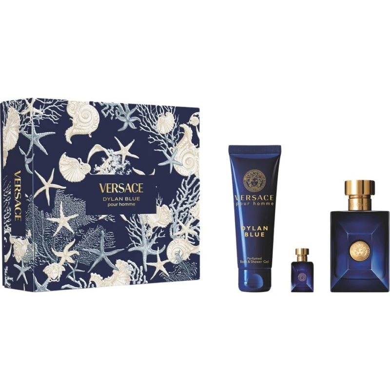 Versace Pour Homme Dylan Blue zestaw: EDT 100ml, żel 150ml, miniatura 5ml