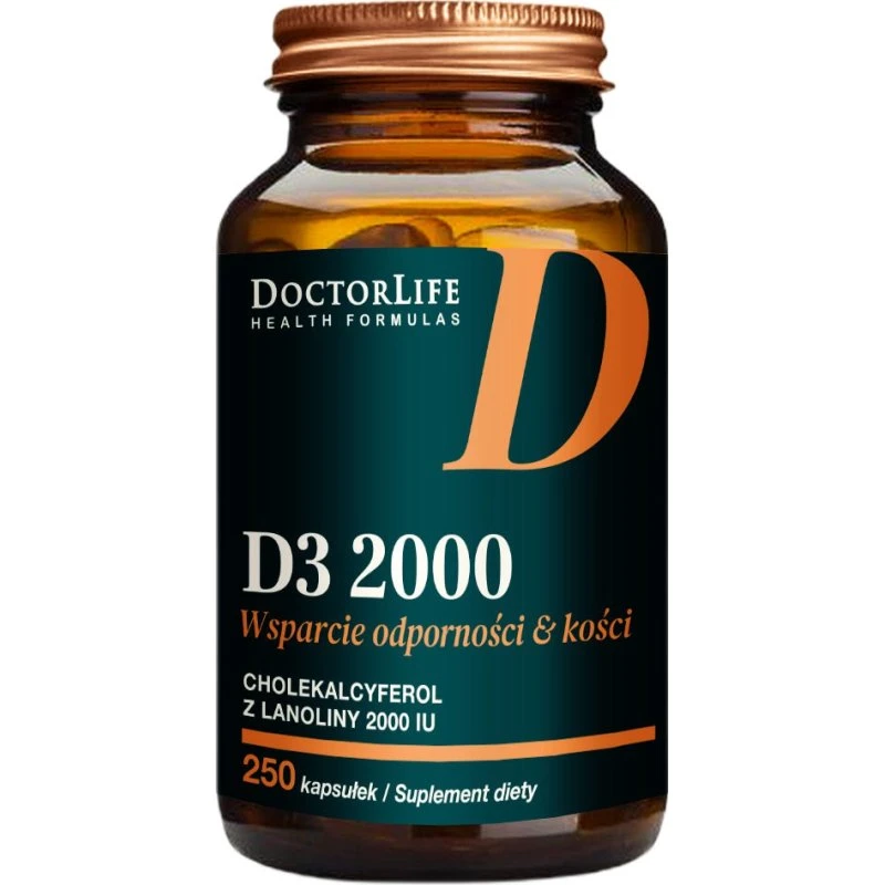 Doctor Life Witamina D3 2000iu z Lanoliny w Oliwie z Oliwek, 250 kaps.