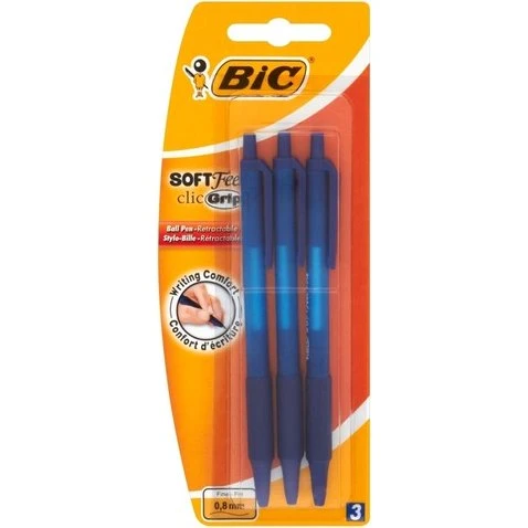 BIC Soft Feel Clic Grip Długopis automatyczny niebieski, 3 sztuki