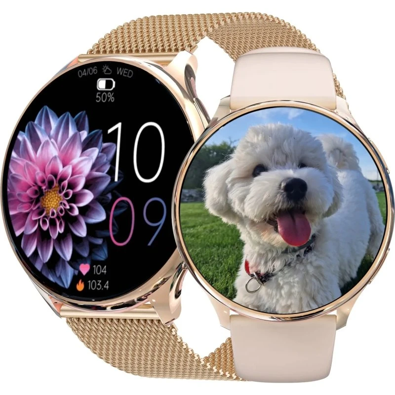 Smartwatch Damski Złoty z Polским Menu, 4 Paski, 7 dni baterii