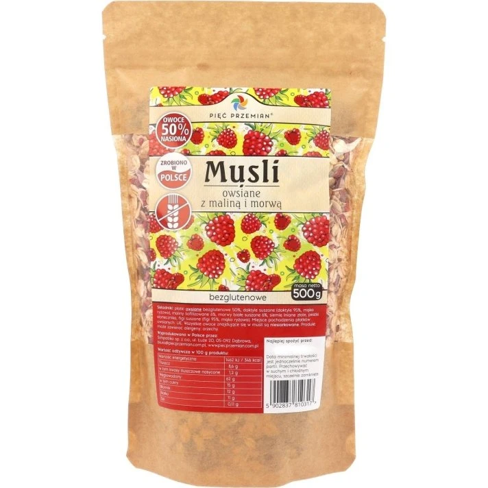 Pięć Przemian Musli owsiane malina z morwą bezglutenowe 500g