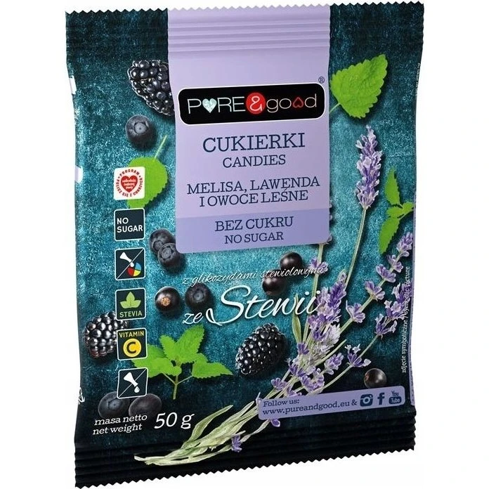 Pure&Good Cukierki z melisą, lawendą i owocami leśnymi bez cukru 50 g