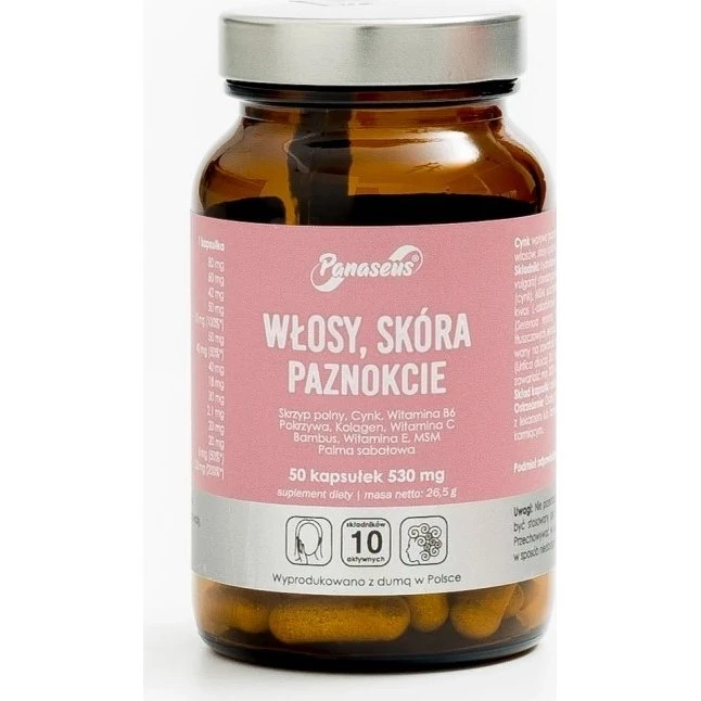 Panaseus Włosy Skóra Paznokcie 50 kapsułek 530 mg