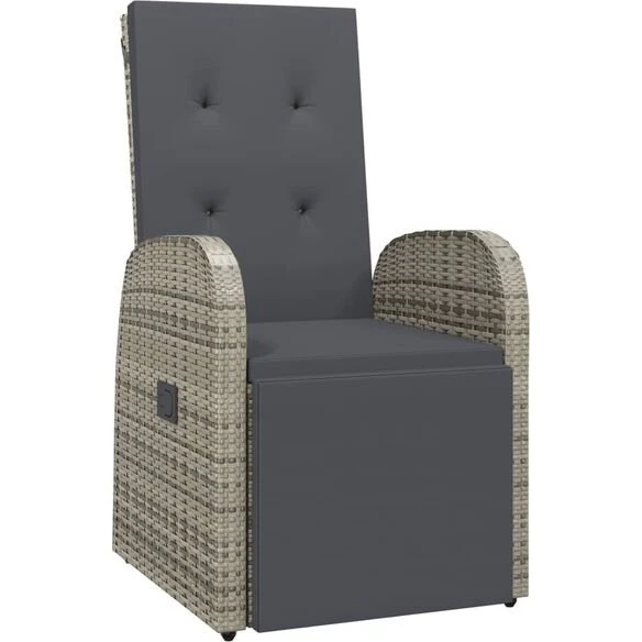 vidaXL Rozkładany fotel ogrodowy z poduszką, szary, PE rattan