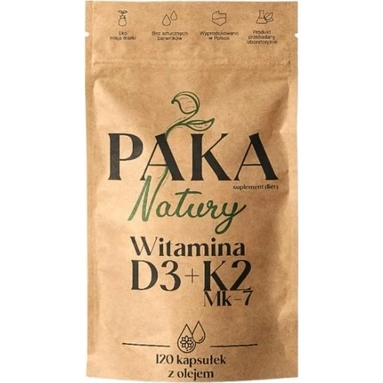 PAKA Natury Witamina D3 + K2 MK7 z olejem słonecznikowym, 120 kaps.