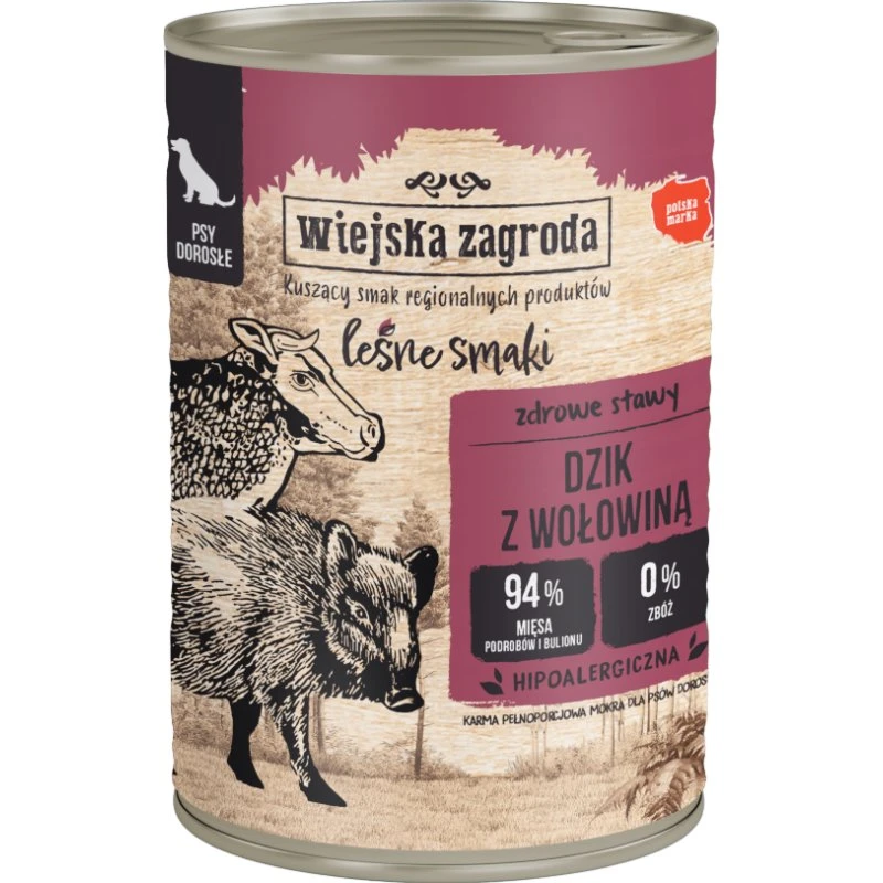Wiejska Zagroda mokra karma dla psa, Dzik z wołowiną, 24 x 400 g
