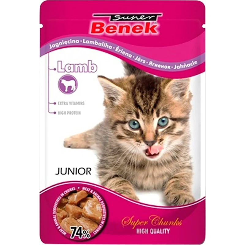 Super Benek Super Chunks Kitten Jagnięcina w sosie, 48 x 100 g