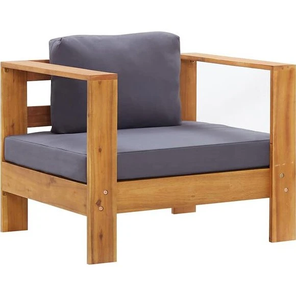 vidaXL Fotel ogrodowy z poduszką, ciemnoszary, drewno akacjowe