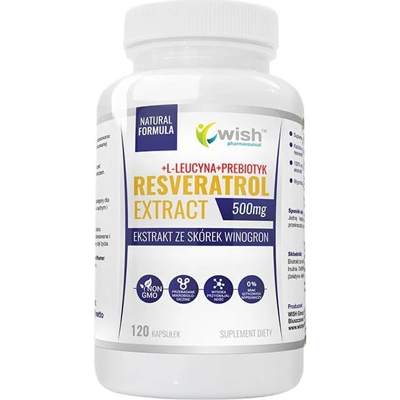 Wish Resveratrol Extract 500 mg + L-Leucyna + Prebiotyk 120 kaps.