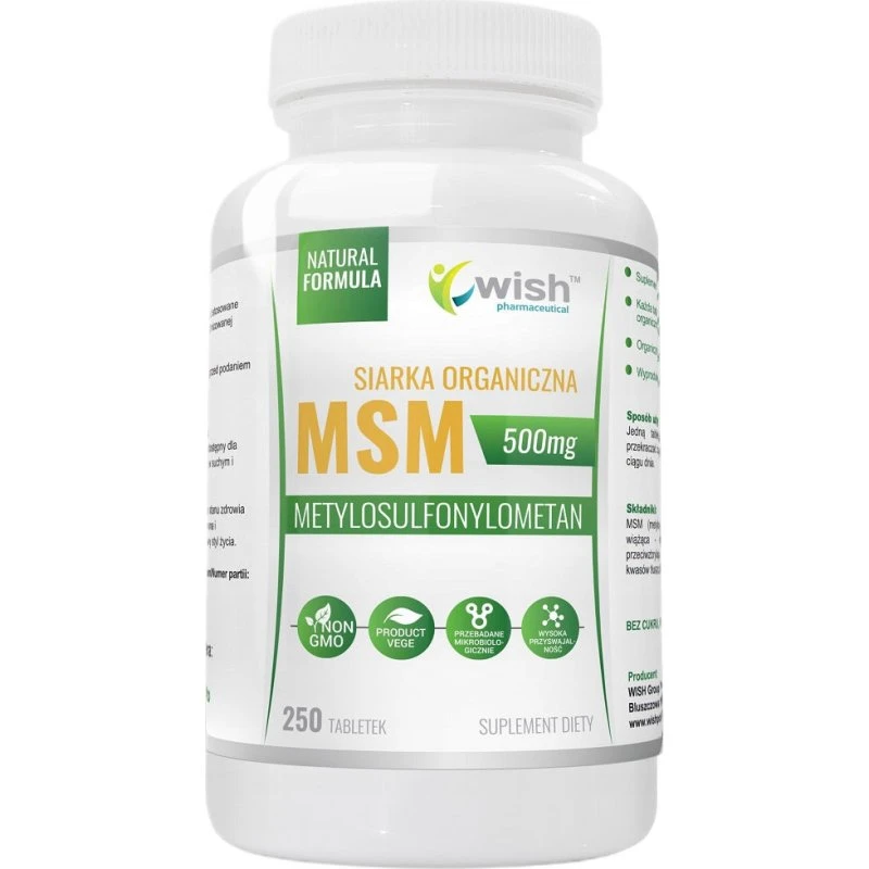 Wish Pharmaceutical Siarka Organiczna MSM 500mg 250 tabletek