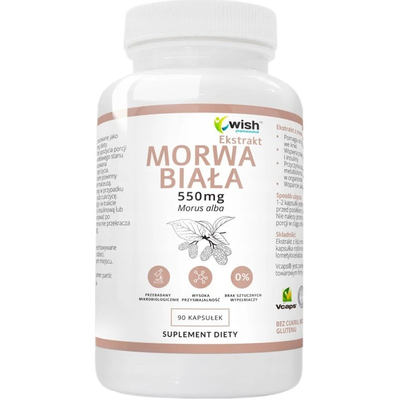 WISH Pharmaceutical Morwa Biała Ekstrakt 550mg, 90 kapsułek